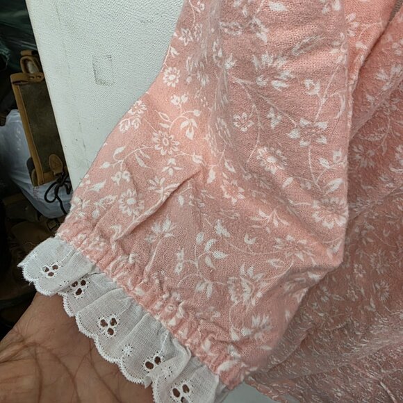 Lanz Of Salzburg Vintage Nightgown Pink Floral Flannel White Eyelet Size Small - Picture 5 of 8